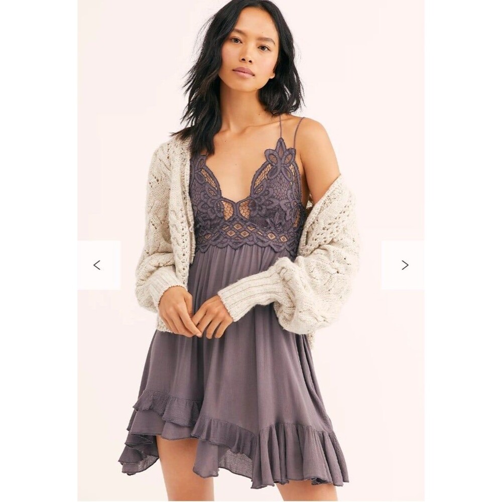Free people Adella Slip gray mini dress coquette Small